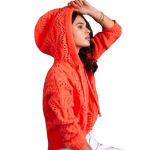 Pilcro Cable Chunky Knit Wool Blend Hooded Sweater Coral Pink Womens XS